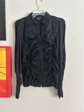 Dusak designs Black Ruched Button-Up Blouse